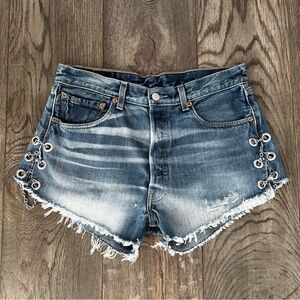 LEVI’S 501 Reworked Button Fly Side Chain Link Cutoff Denim Jean Shorts 30”